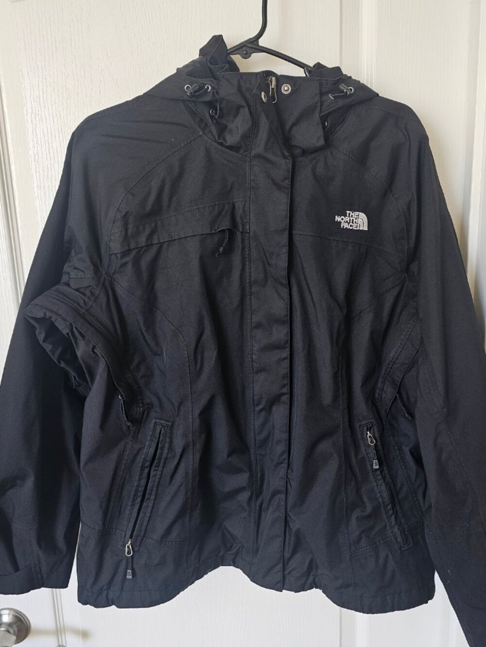 North Face TriClimate HyVent Rain Coat Jacket Large Black Full Zip AMVD Hooded